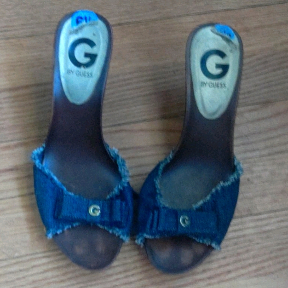 Lightly worn guess kitten heels denim